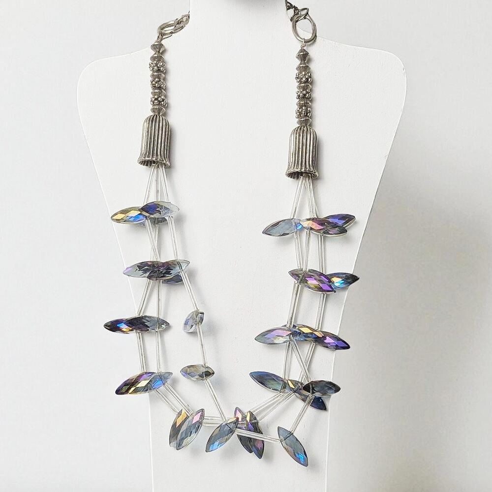 ANTHONY ALEXANDER Triple Strand Purple  Blue Faceted Crystal Unique Necklace